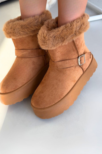 Botas femininas marrons para neve com plataforma, fivelas e pelúcia Jesella 2