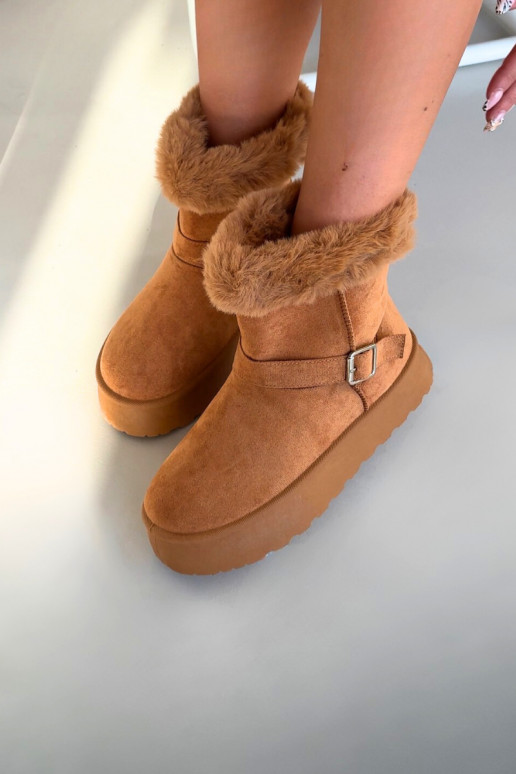 Botas de neve Feminino com uma plataforma com fivelas e um casaco de pele cor marrom Jesella