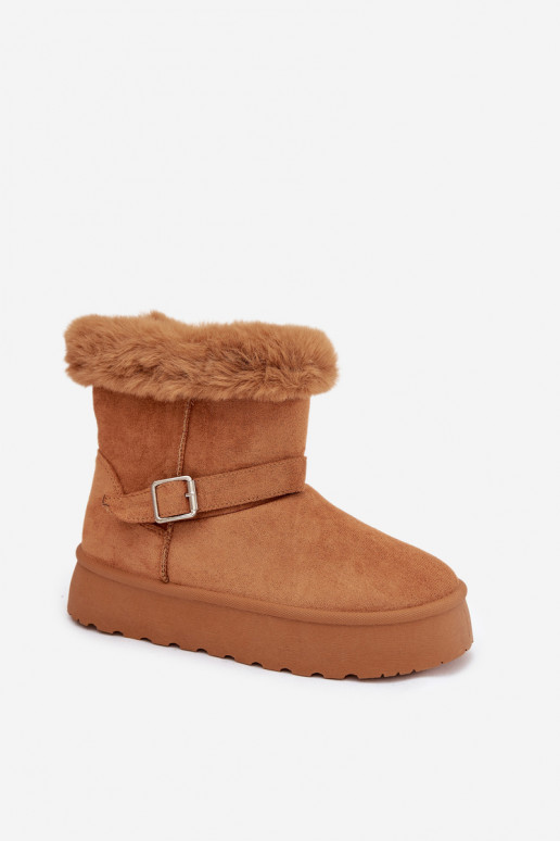 Botas de neve Feminino com uma plataforma com fivelas e um casaco de pele cor marrom Jesella