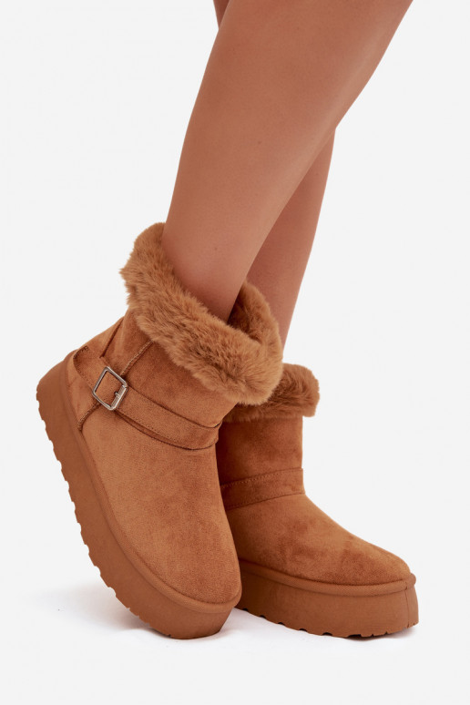 Botas de neve Feminino com uma plataforma com fivelas e um casaco de pele cor marrom Jesella