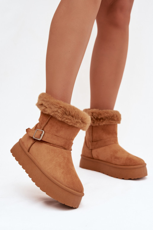 Botas de neve Feminino com uma plataforma com fivelas e um casaco de pele cor marrom Jesella