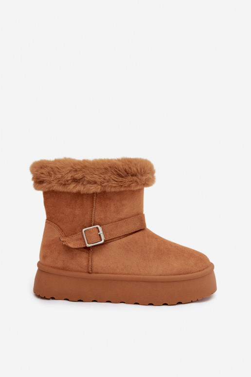 Botas de neve Feminino com uma plataforma com fivelas e um casaco de pele cor marrom Jesella