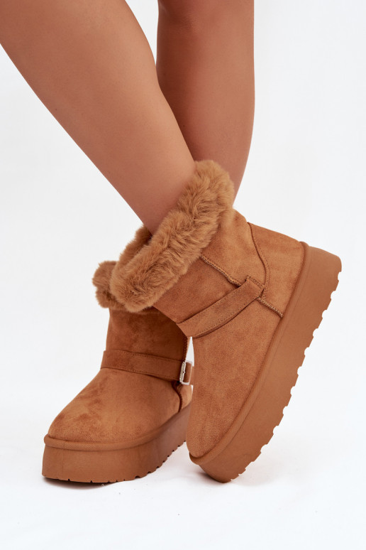 Botas de neve Feminino com uma plataforma com fivelas e um casaco de pele cor marrom Jesella