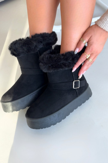 Botas de neve Feminino com uma plataforma com fivelas e um casaco de pele cor preta Jesella