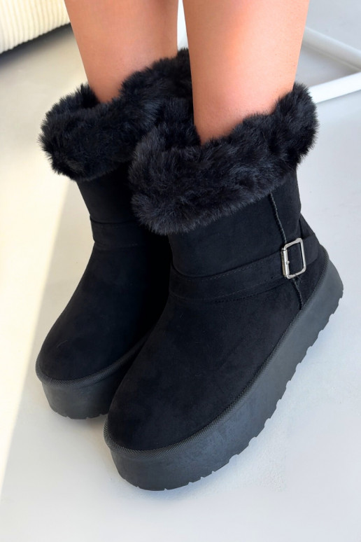 Botas de neve Feminino com uma plataforma com fivelas e um casaco de pele cor preta Jesella