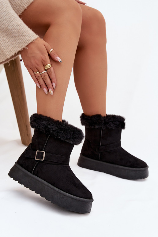 Botas de neve Feminino com uma plataforma com fivelas e um casaco de pele cor preta Jesella