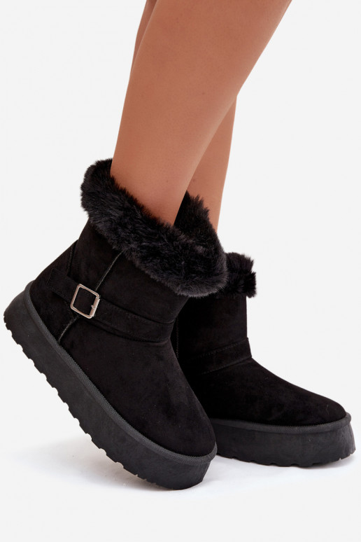 Botas de neve Feminino com uma plataforma com fivelas e um casaco de pele cor preta Jesella