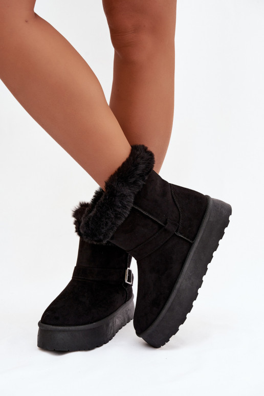 Botas de neve Feminino com uma plataforma com fivelas e um casaco de pele cor preta Jesella