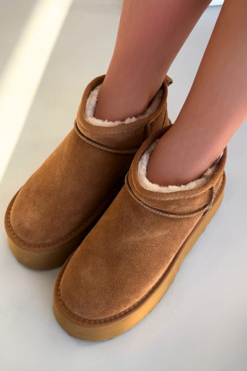Botas femininas marrons para neve de camurça sintética Irene