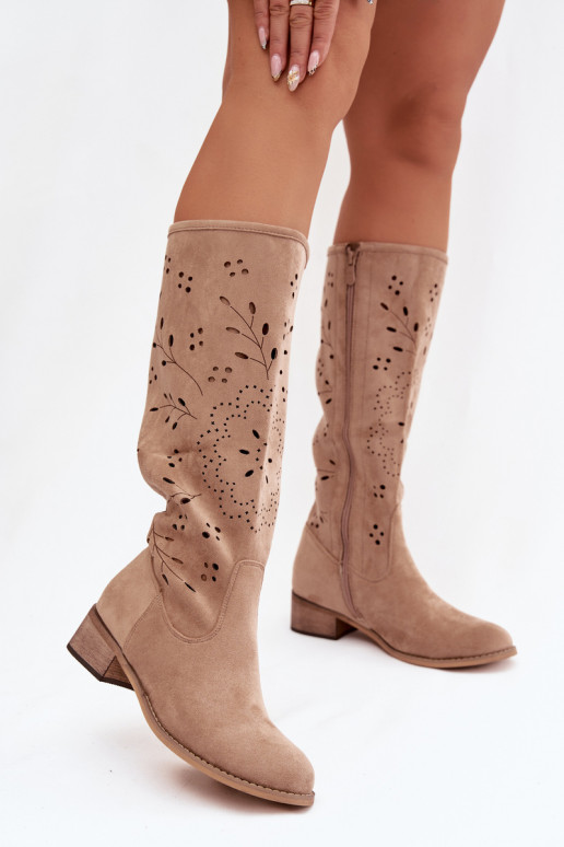 com elementos abertos botas femininas Klocke cor cáqui Helinna