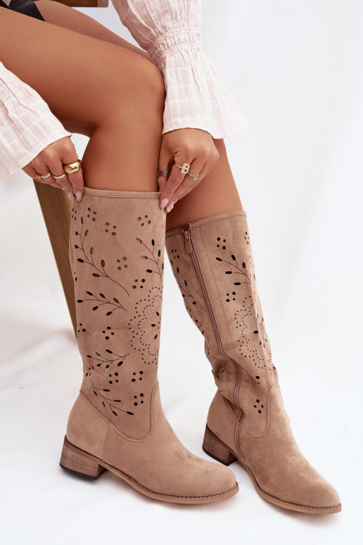 com elementos abertos botas femininas Klocke cor cáqui Helinna