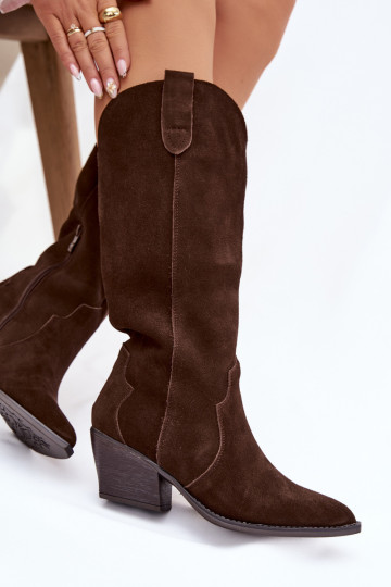 Botas femininas de camurça estilo cowboy forradas em tom de chocolate Urselle 2