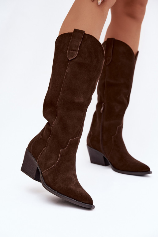 Pele de camurça botas estilo vaqueiro Feminino aquecimento CzekoladoParae Urselle