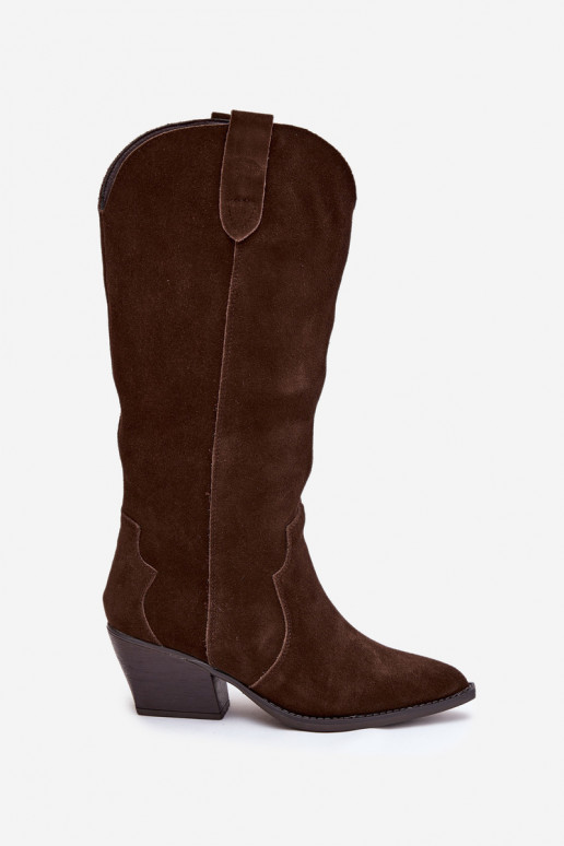 Pele de camurça botas estilo vaqueiro Feminino aquecimento CzekoladoParae Urselle