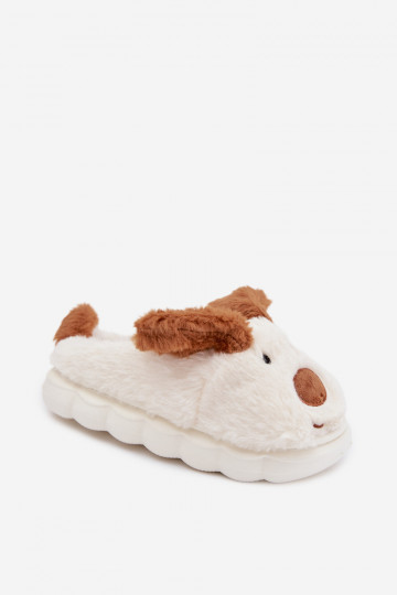 Chinelos infantis marrons com pelúcia "Cachorrinhos" Farnise