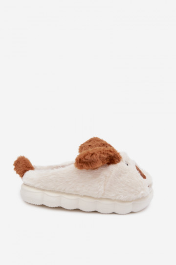 Chinelos infantis marrons com pelúcia "Cachorrinhos" Farnise 2