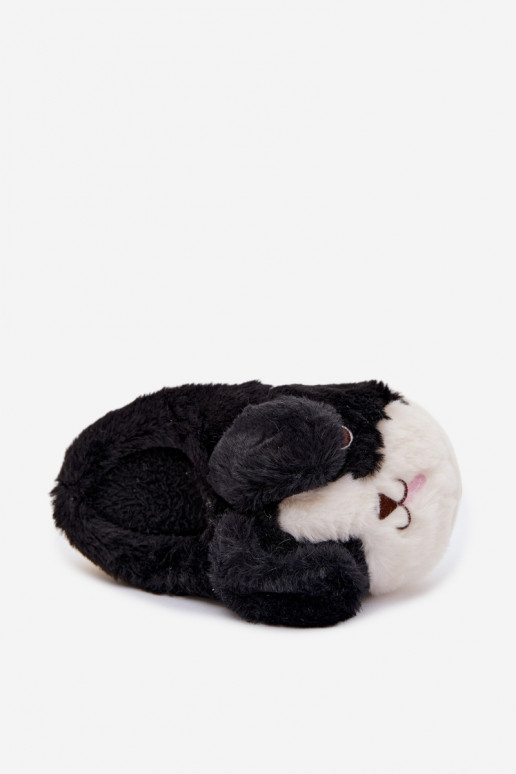Chinelos infantis pretos com pelúcia "Cachorrinhos" Farnise