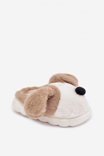 Chinelos infantis em tom areia com pelúcia "Cachorrinhos" Farnise