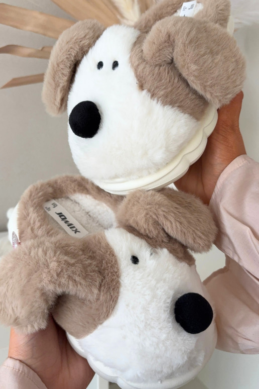 Chinelos infantis em tom areia com pelúcia "Cachorrinhos" Farnise