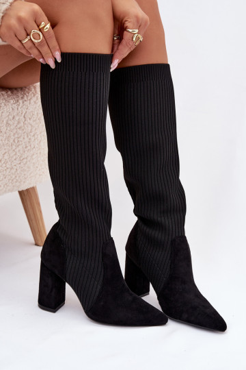 Botas de cano longo femininas pretas com saltos Yserine 2
