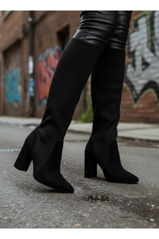 Botas de cano longo femininas pretas com saltos Yserine