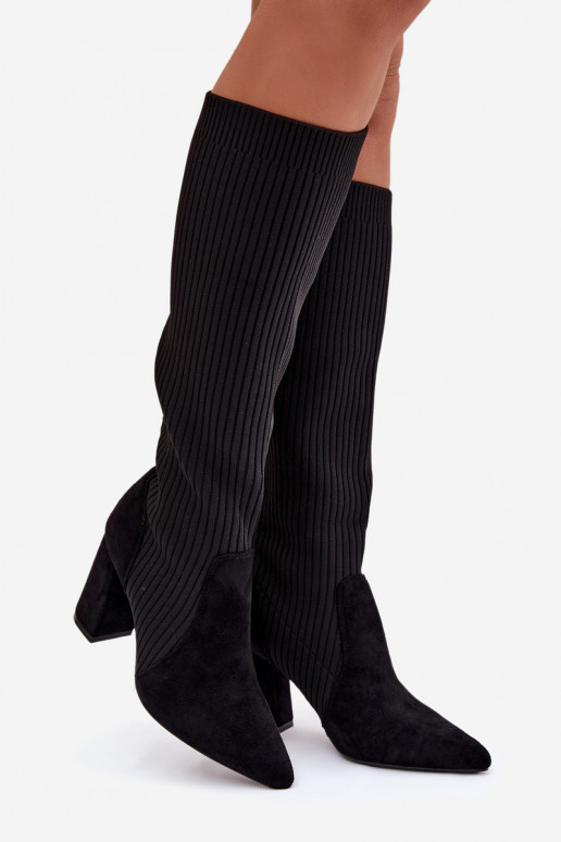 Botas de cano longo femininas pretas com saltos Yserine