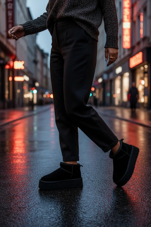 Botas femininas pretas para neve de camurça sintética Irene