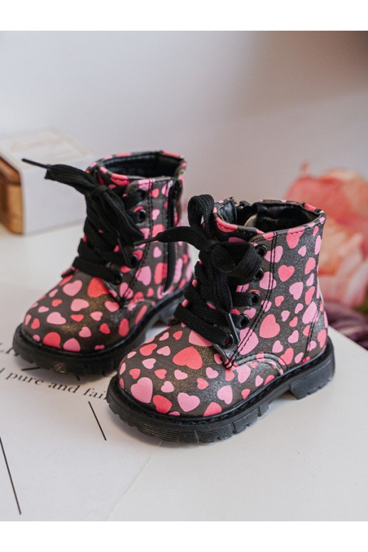 aquecimento Botas Infantil com zíperes Preto e-cor rosa Dolida