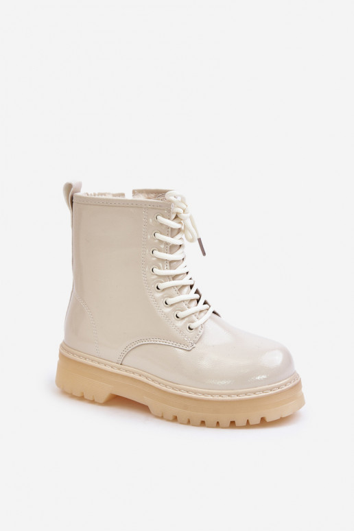 aquecimento Botas Infantil com efeito verniz Casal o castelo bege Novita