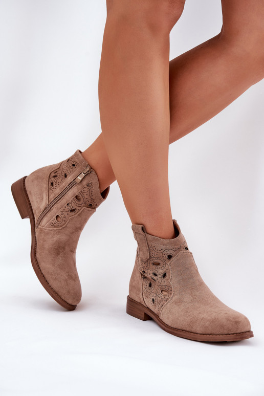 Botas femininas com elementos abertos Casal o castelo bege S.Barski HY42-081