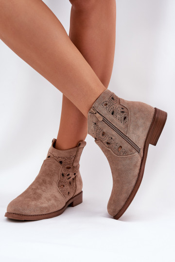 Botas femininas com elementos abertos Casal o castelo bege S.Barski HY42-081 2
