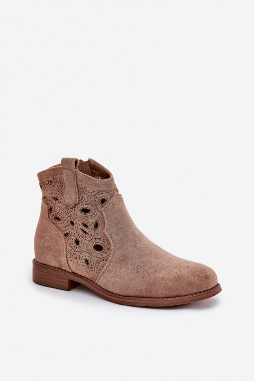 Botas femininas com elementos abertos Casal o castelo bege S.Barski HY42-081