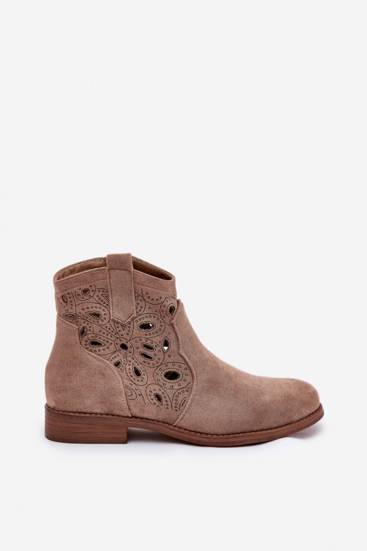 Botas femininas com elementos abertos Casal o castelo bege S.Barski HY42-081
