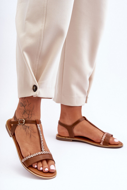 Sandálias femininas com olhos brilhantes cor marrom Penna