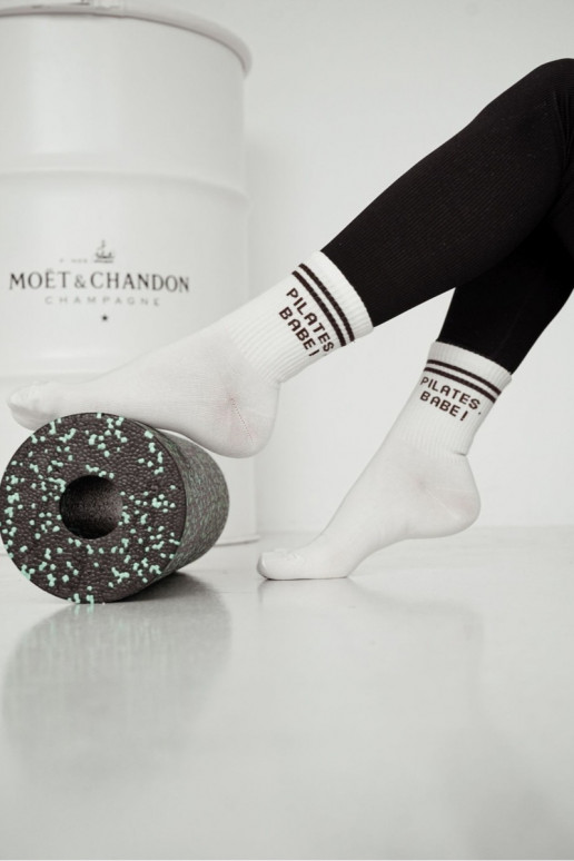 Meias Femininocor marromm Habilitadopisem PILATES, BABE! cor de marfim