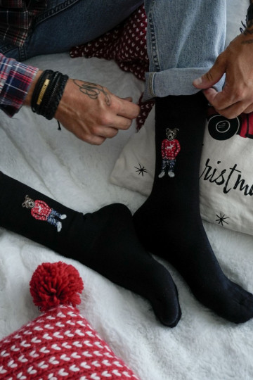 Meias masculinas ursinhos de pelúcia EM Okularach cor preta