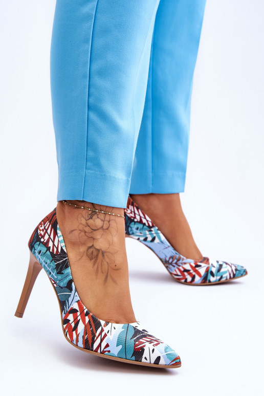 Elegante Pele sapatos de salto alto LeParaski Shoes 2659 verde-cor azul