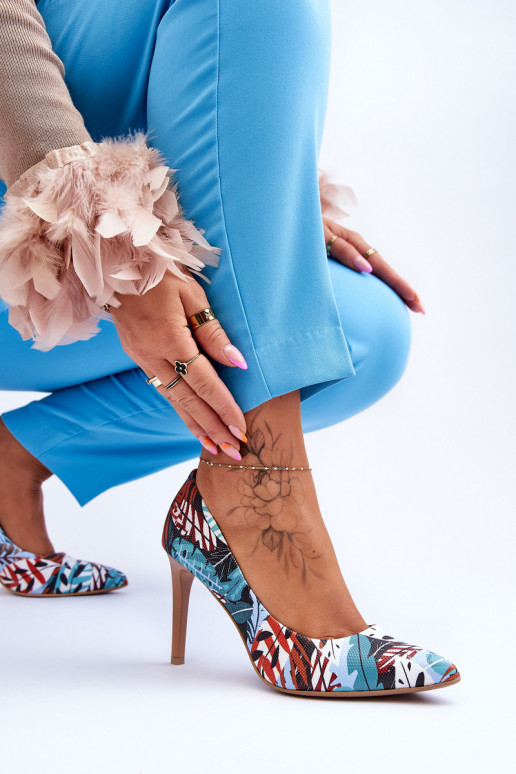 Elegante Pele sapatos de salto alto LeParaski Shoes 2659 verde-cor azul