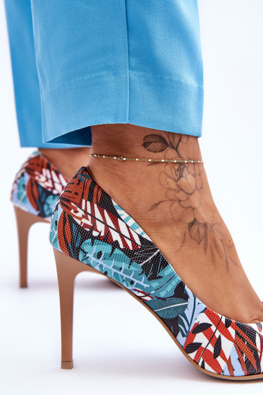 Elegante Pele sapatos de salto alto LeParaski Shoes 2659 verde-cor azul