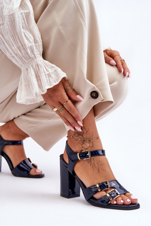 com efeito verniz Sandálias de salto alto S.Barski 80-3 azul escuro