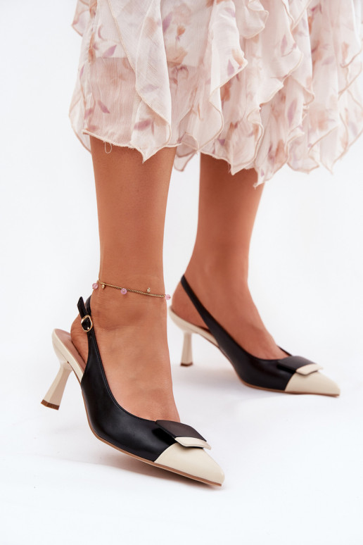 Estilo elegante sapatos de salto alto com enfeites Eko Pele cor preta Ottoles