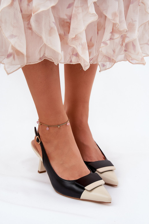 Estilo elegante sapatos de salto alto com enfeites Eko Pele cor preta Ottoles