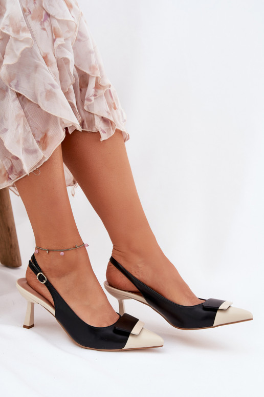 Estilo elegante sapatos de salto alto com enfeites Eko Pele cor preta Ottoles