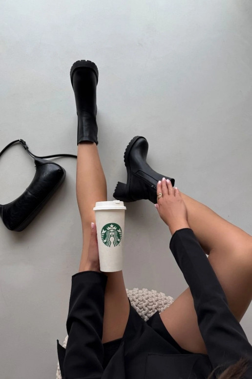 Botas femininas elegantes com salto cor preta Thalira