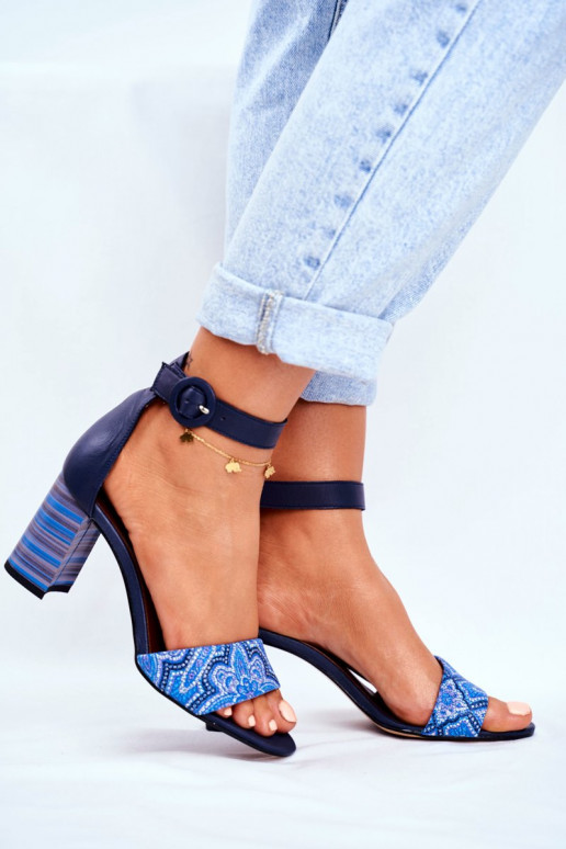 Sandálias femininas de couro natural azul escuro 04235-17/00-5