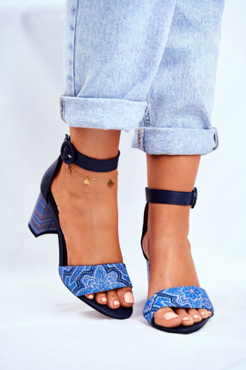 Sandálias femininas de couro natural azul escuro 04235-17/00-5 2