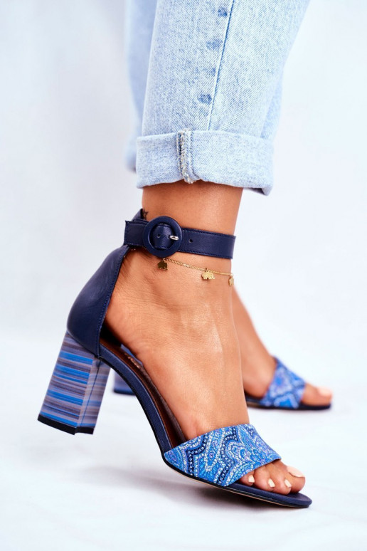 Sandálias femininas de couro natural azul escuro 04235-17/00-5