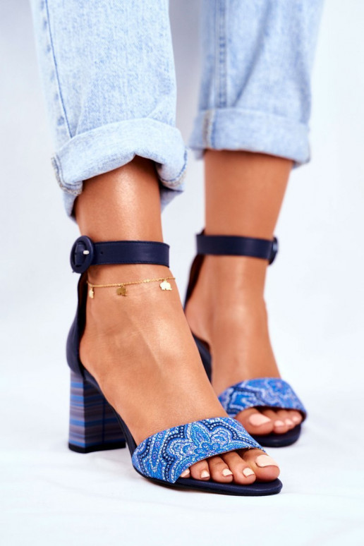 Sandálias femininas de couro natural azul escuro 04235-17/00-5