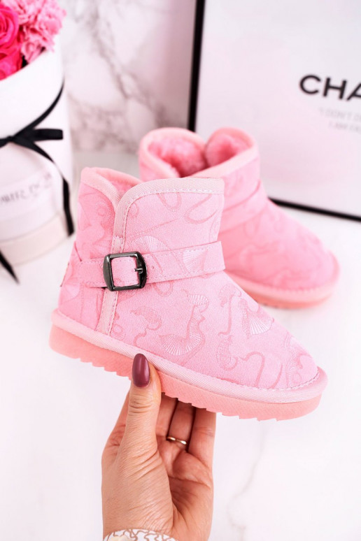 Botas de neve infantis com um casaco de pele cor rosa Caféi