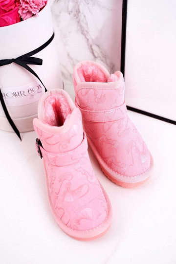 Botas de neve infantis com um casaco de pele cor rosa Caféi 2